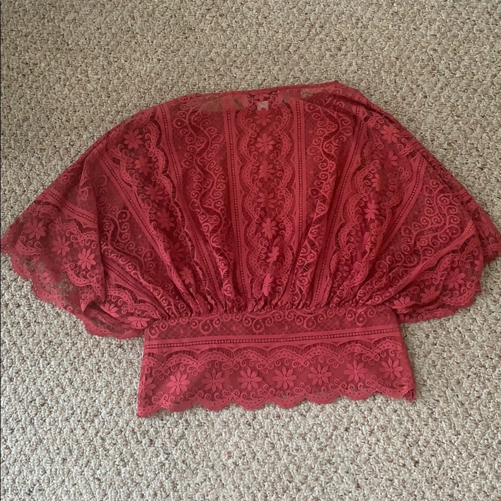 Beyond Vintage Rose Colored Top with Lace, Small - Picture 4 of 4